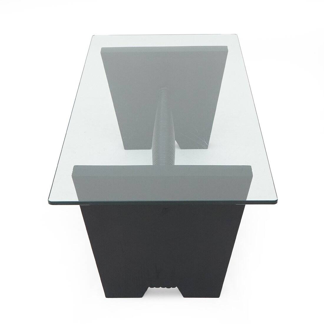 Coffee table with a glass top and black stained wood frame, 1930s.