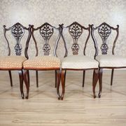 Chaises en frêne Louis XV antiques avec dossiers ajourés, ensemble de 4