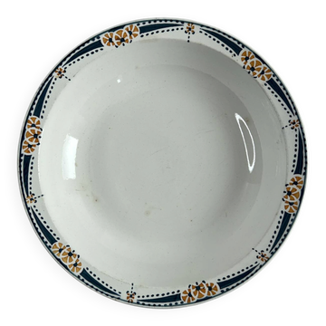 Saladier Longwy décor floral bleu et orangé