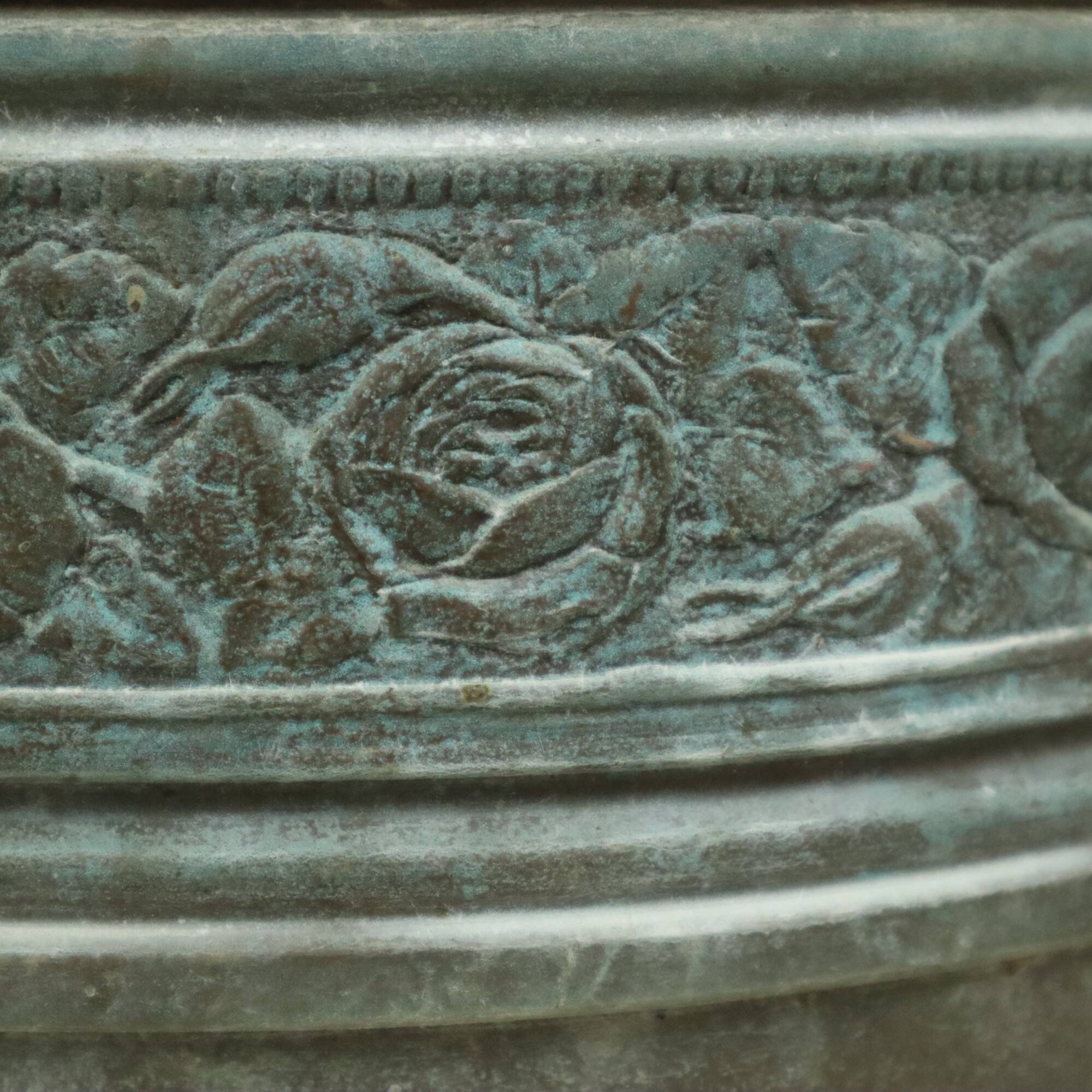 French Art Nouveau Style Flower Pots Garden Vases Verdigris