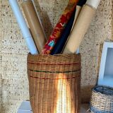 High basket with woven straws