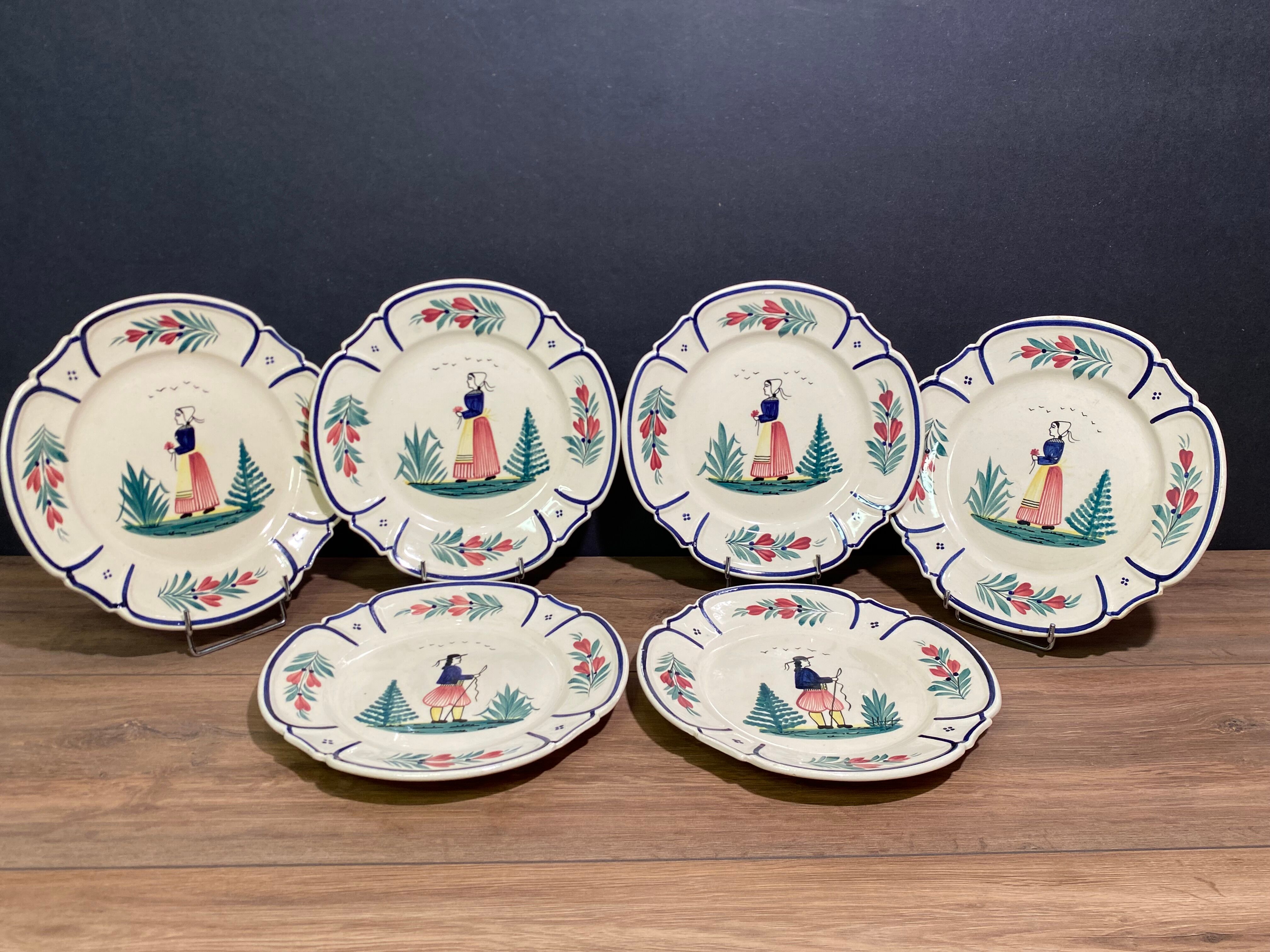 Six earthenware plates signed HB Quimper