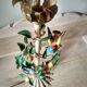 Painted metal candle holder lamp - wrought iron fruit and bird lamp base