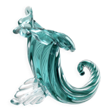 Teal Murano Glass Cornucopia Vase by Archimede Seguso, Italy