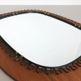 1960 s Scandinavian metal + teak mirror 54cm designed by Josef Frank for Svenskt Tenn, made in Sweden. midcentury modern. Danish modern