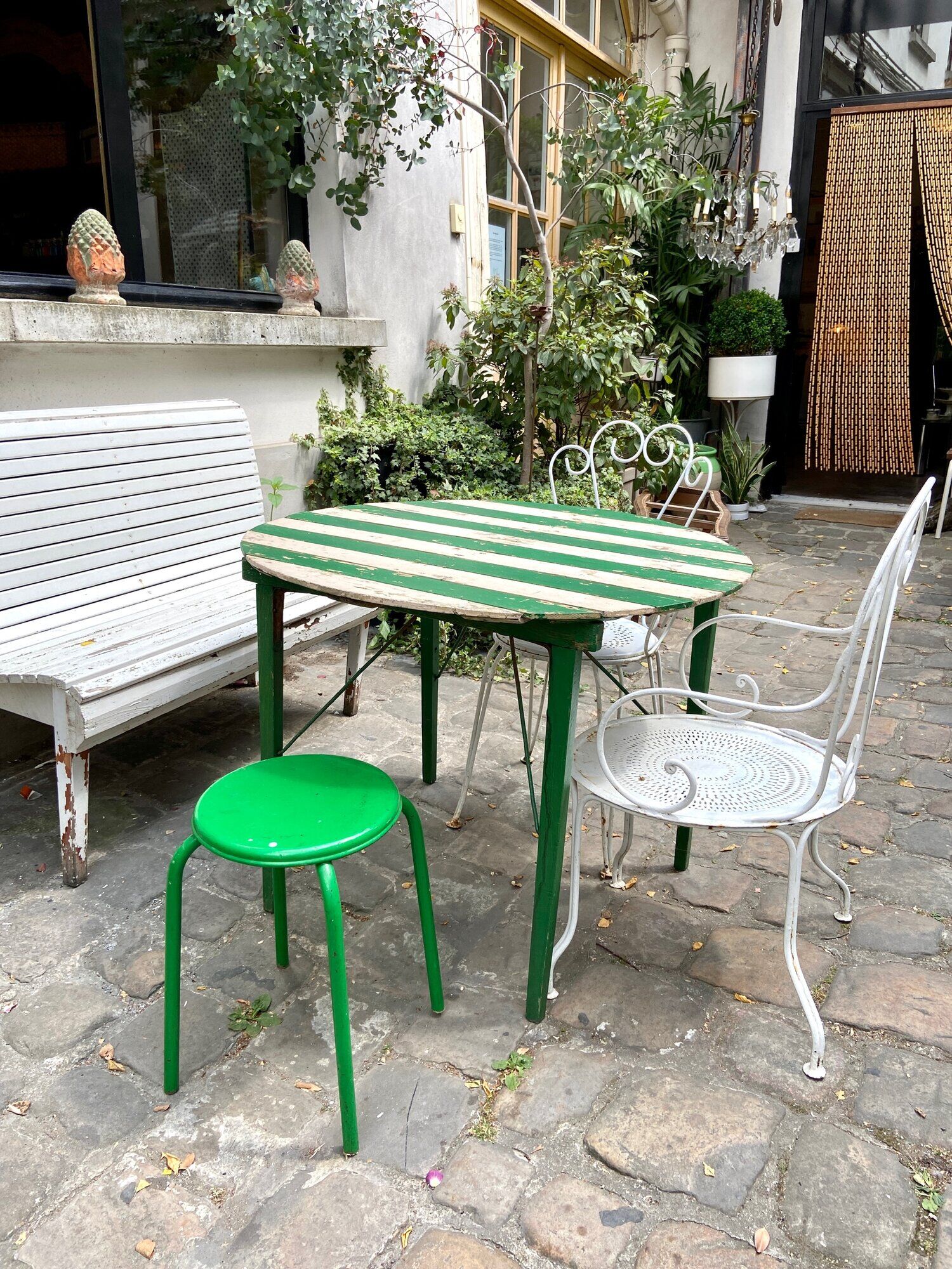Table de jardin pliante en bois vert et beige ⌀ 95 cm