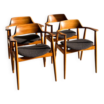 Set of 4 Model 411 armchairs in solid beech, Hartmut Lohmeyer, Wilkahn