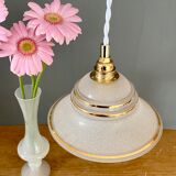 Vintage lampshade pendant lamp in white and gold granite glass