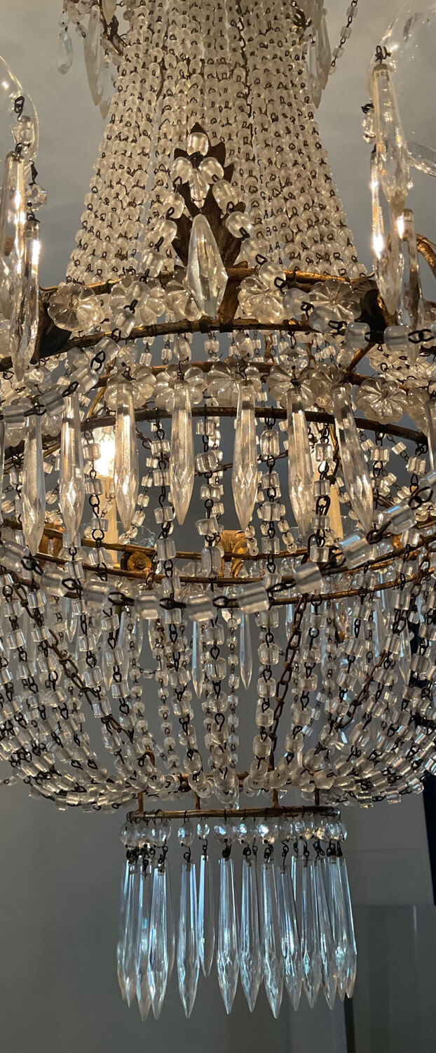 Large Montgolfière chandelier with crystal drops