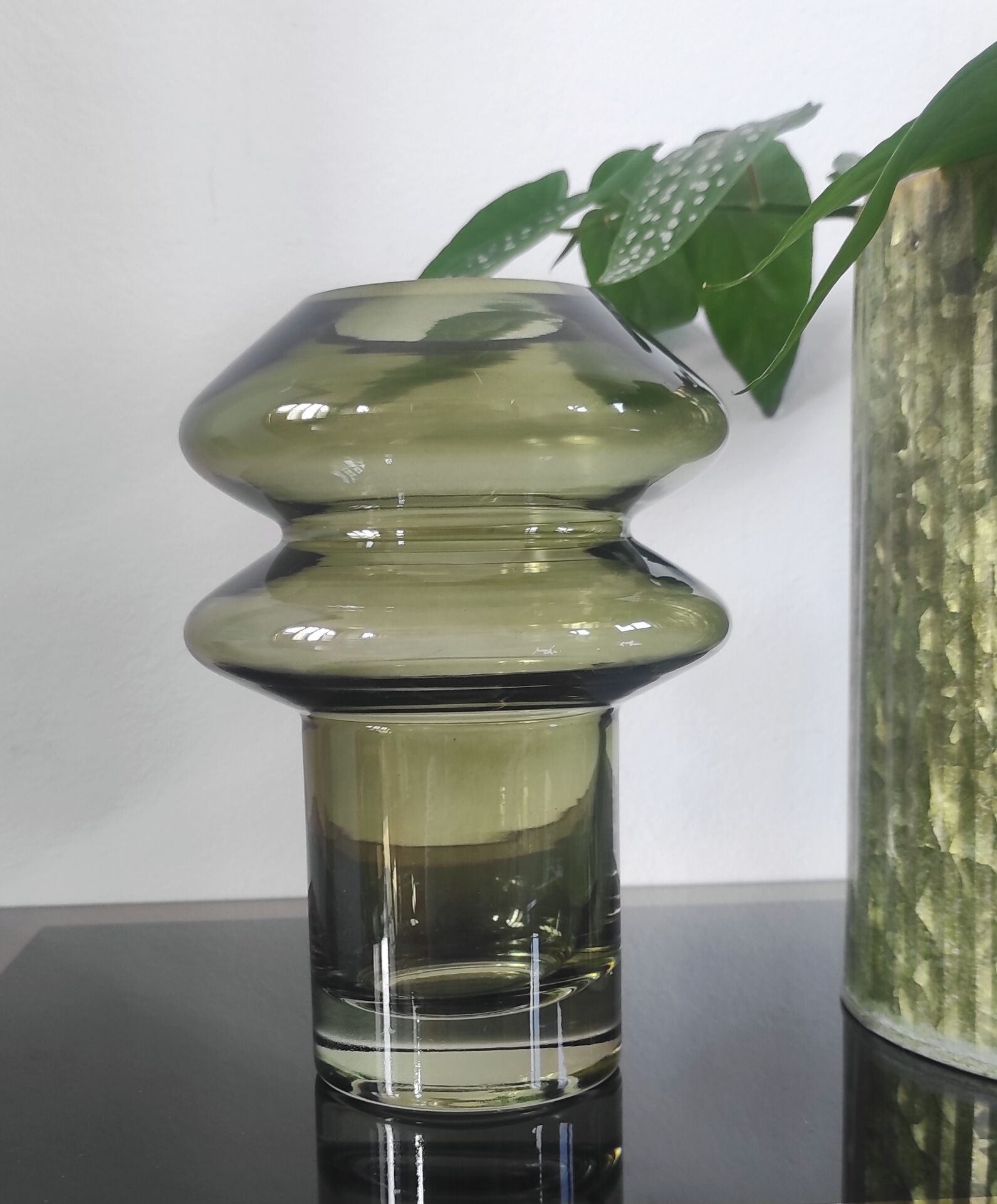 Sculptural vase in olive green glass