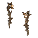 Paire d'appliques murales Art Nouveau antiques en bronze doré à fleurs de lys et feuillages, années 1890, françaises, recâblées