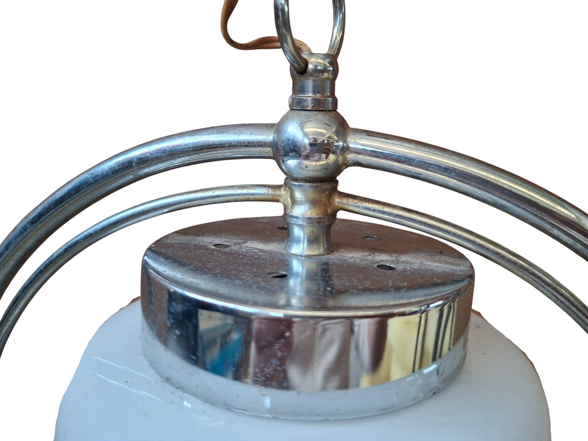 Suspension Vintage Space Age – Design des années 70 – Verre opalin et chrome