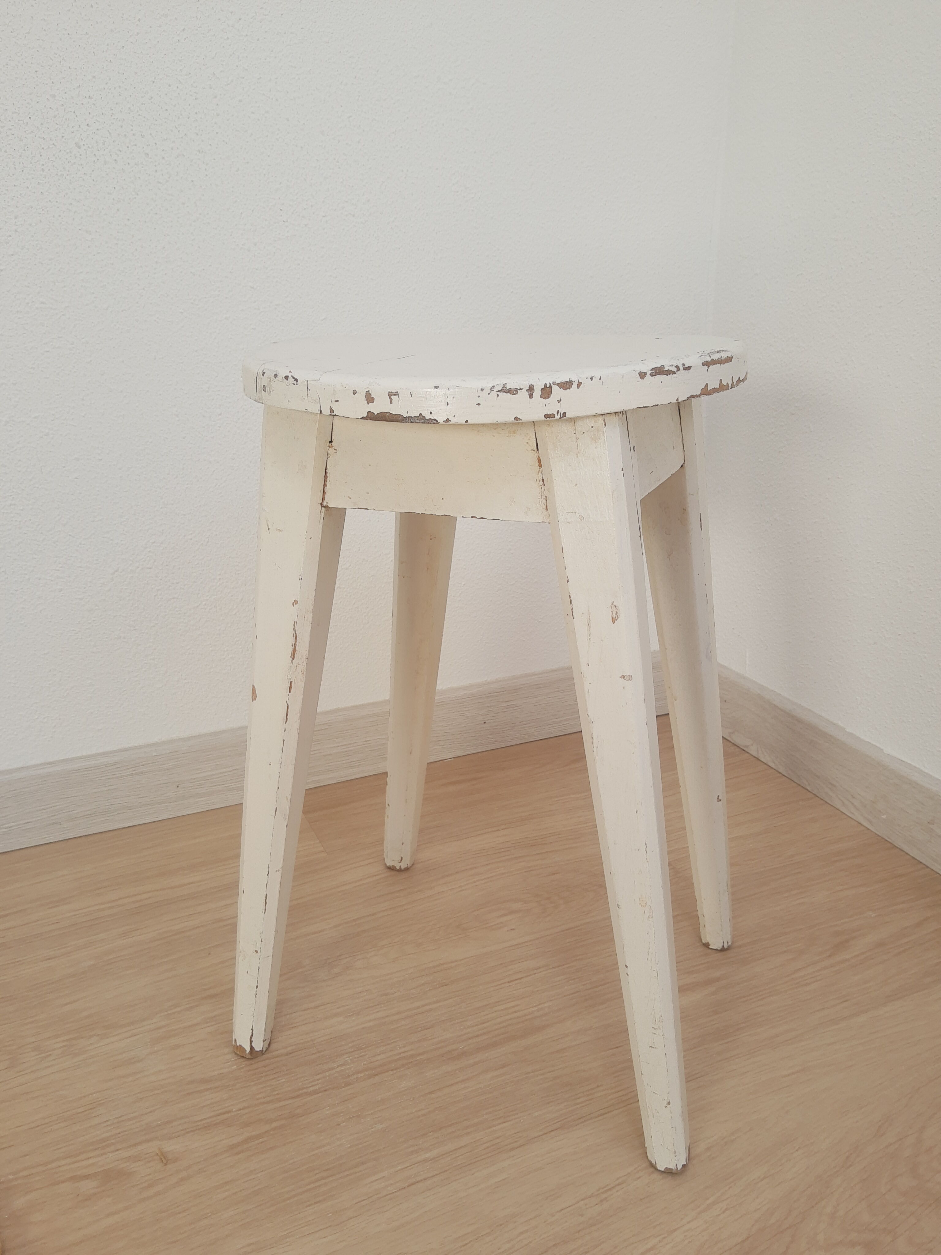 Vintage white farm stool