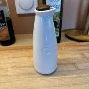 Ceramic white and wood oil and vinegar dispenser