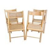 Set of 4 folding chairs with canned seats