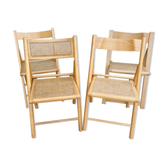 Set of 4 folding chairs with canned seats