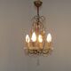 Vintage French 4 Arm Gilded Metal Cage Chandelier Beads Clear Murano Drops