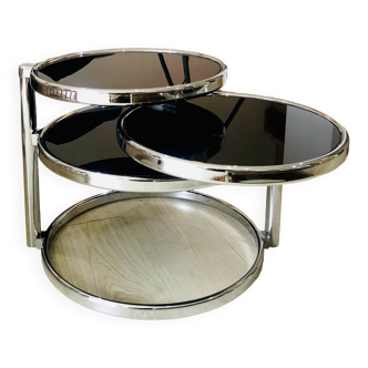 Milo Baughman Style Circular Three Tier Swivel Coffee Table, 1970s