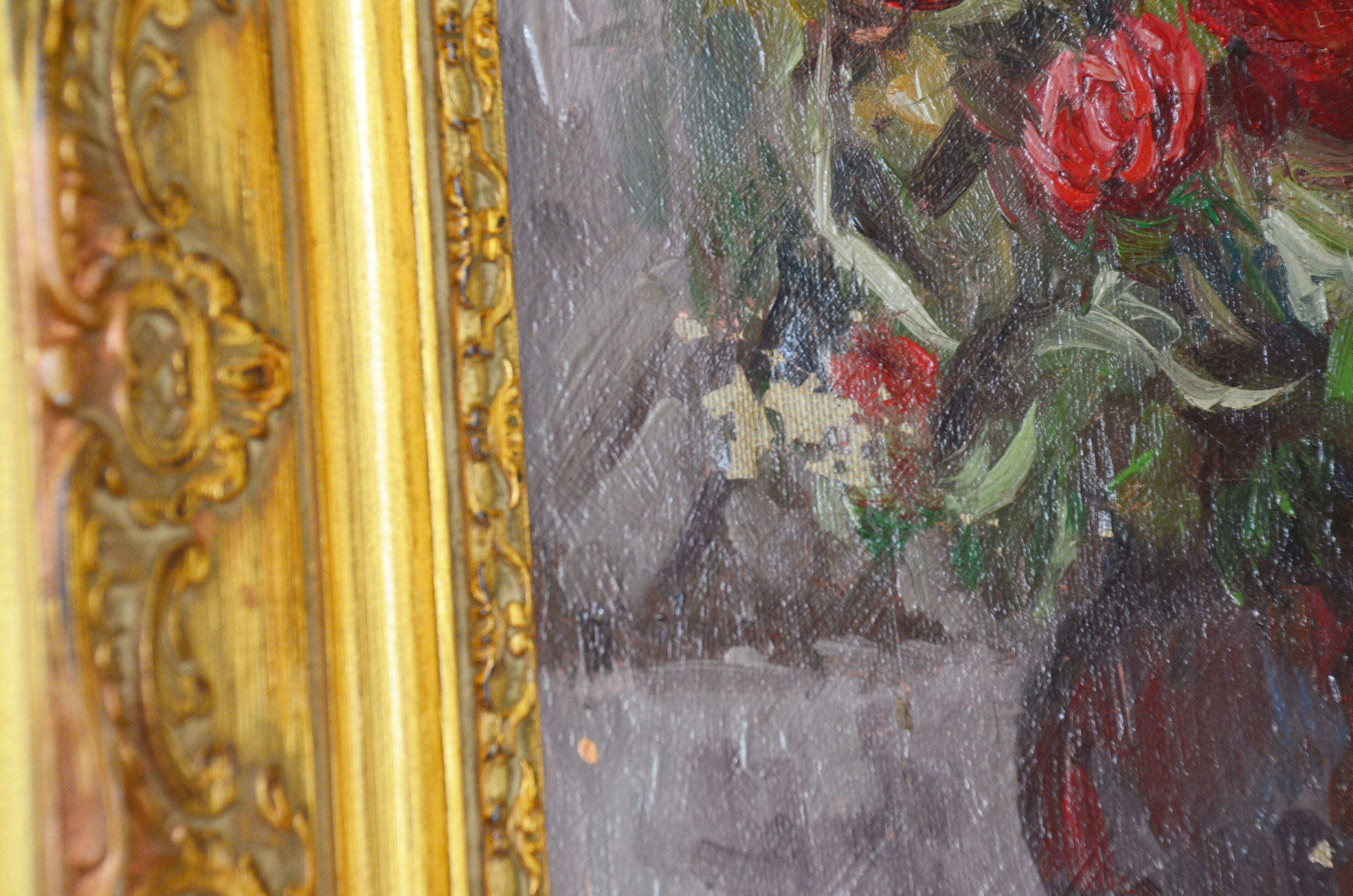 Oil on still-life canvas bouquet of flowers by Anfrey-Monin