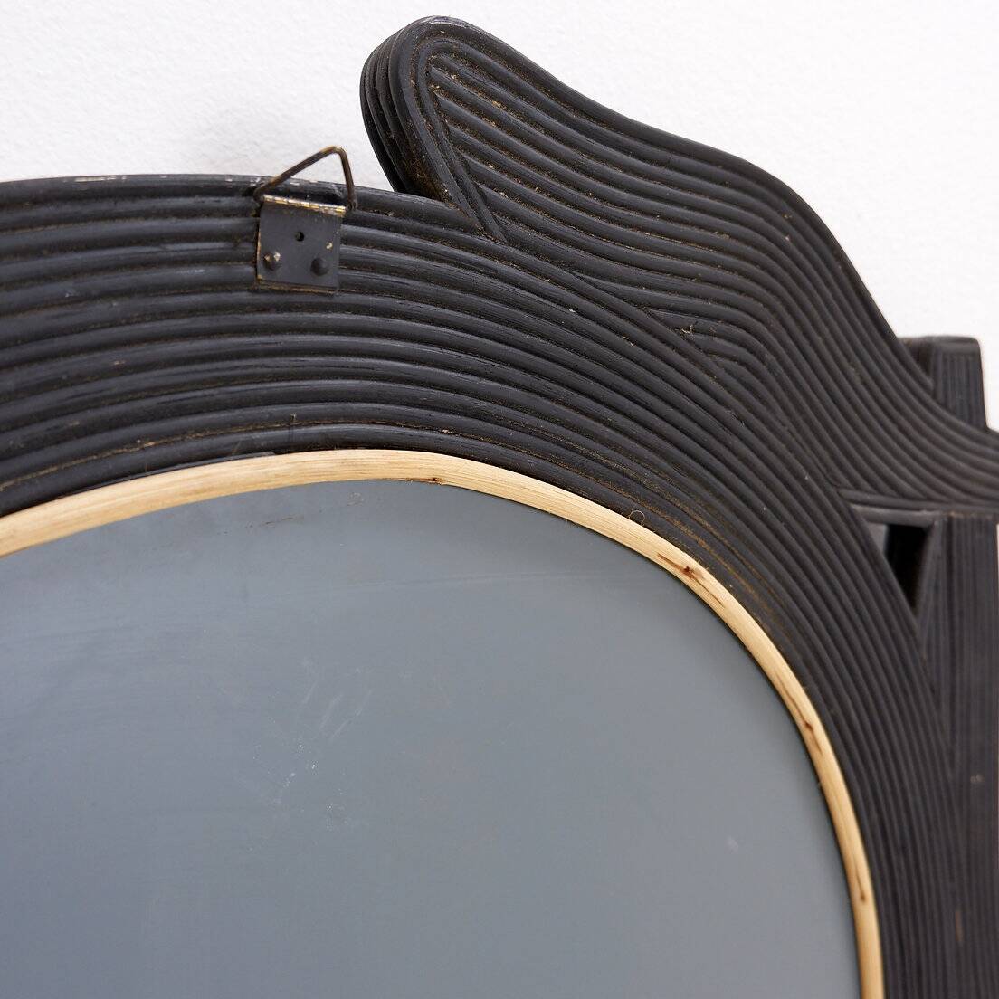 Large Vivai del Sud wall mirror in black lacquered bamboo - 1970s
