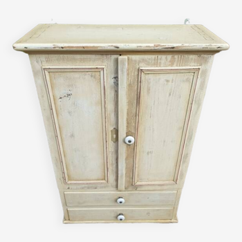 Armoire bois massif beige patiné tiroirs porte