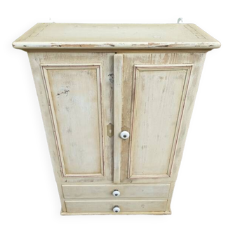 Armoire bois massif beige patiné tiroirs porte