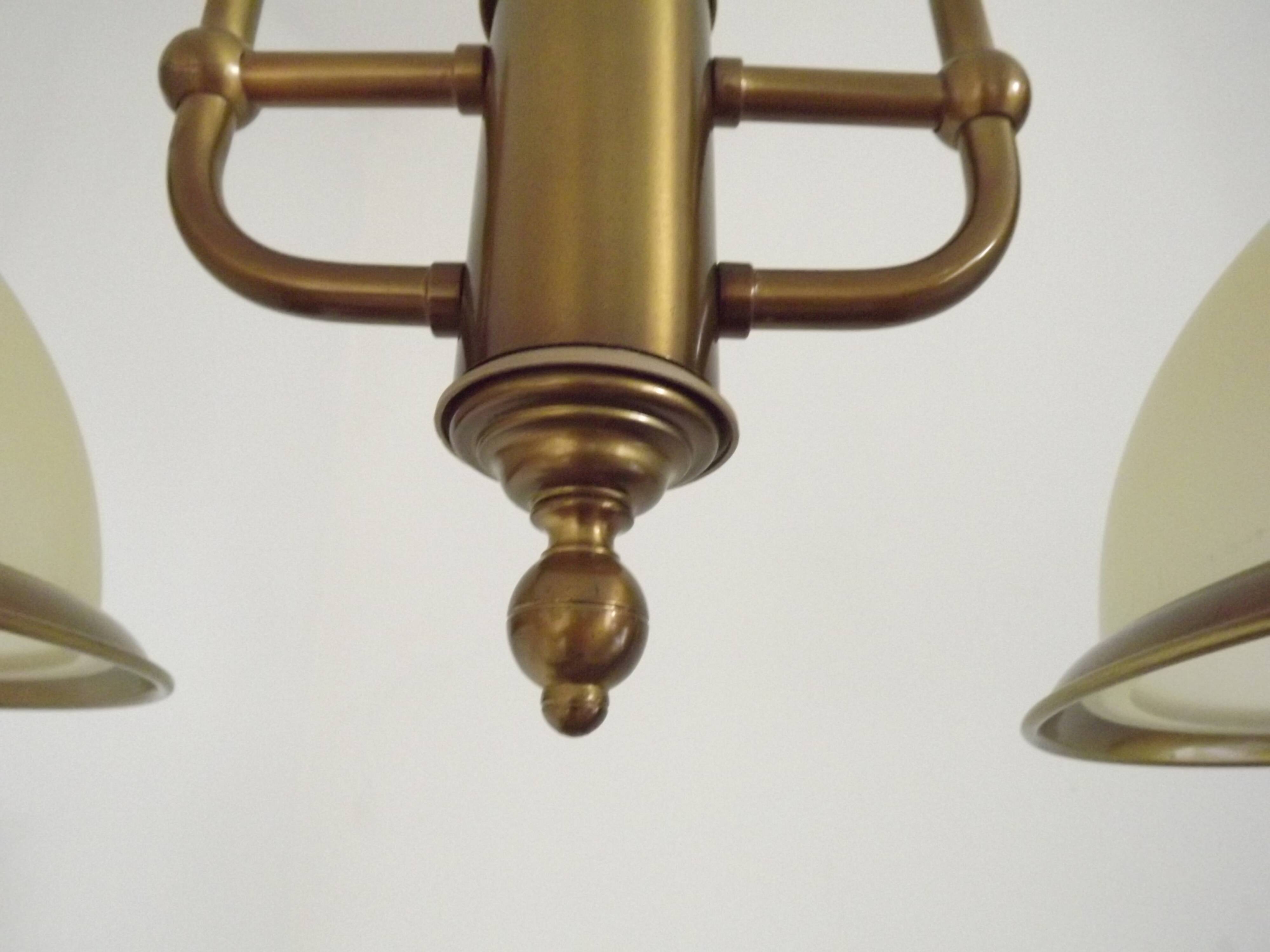 French Mid Century Bronze Effect Metal Double Billiard Light Glass Shades