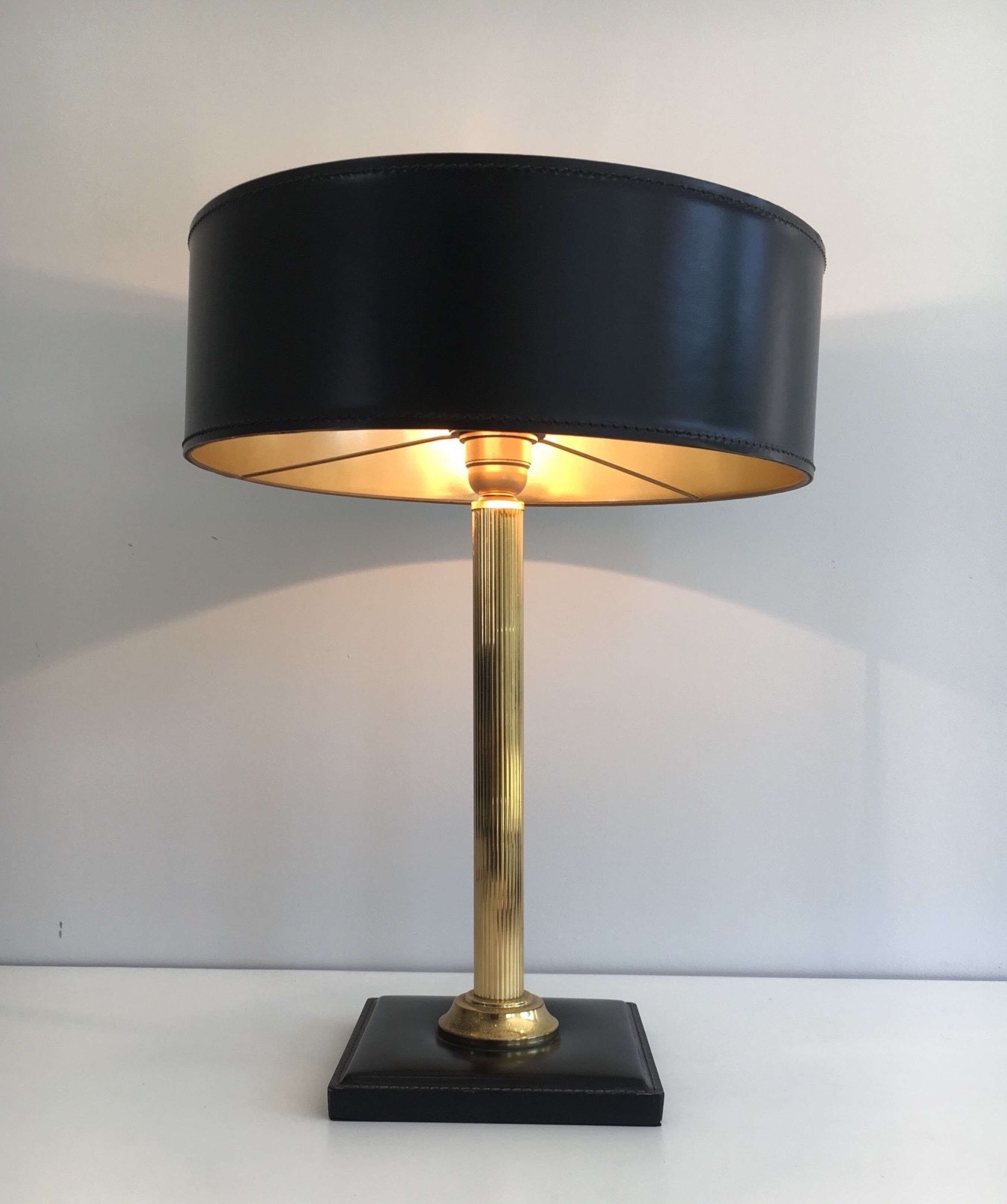 Leather and brass desk lamp