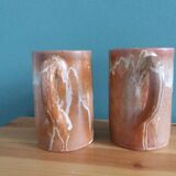 2 enameled stoneware mugs cups