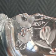 Vintage Frosted Glass Footed Bowl – Relief Decor of Pink Flowers