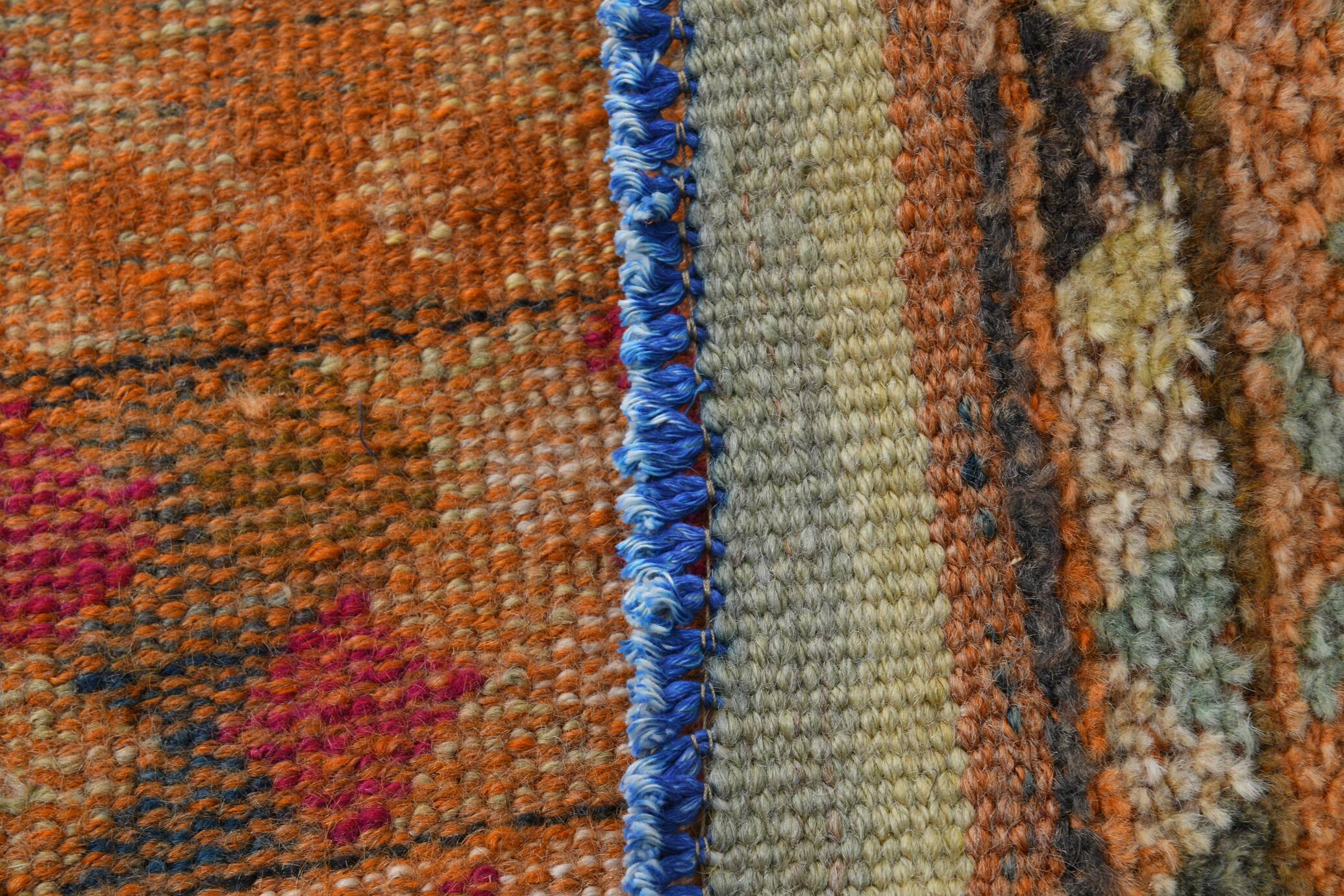 Blue Pink Geometric Oushak Runner Rug, 80x302Cm