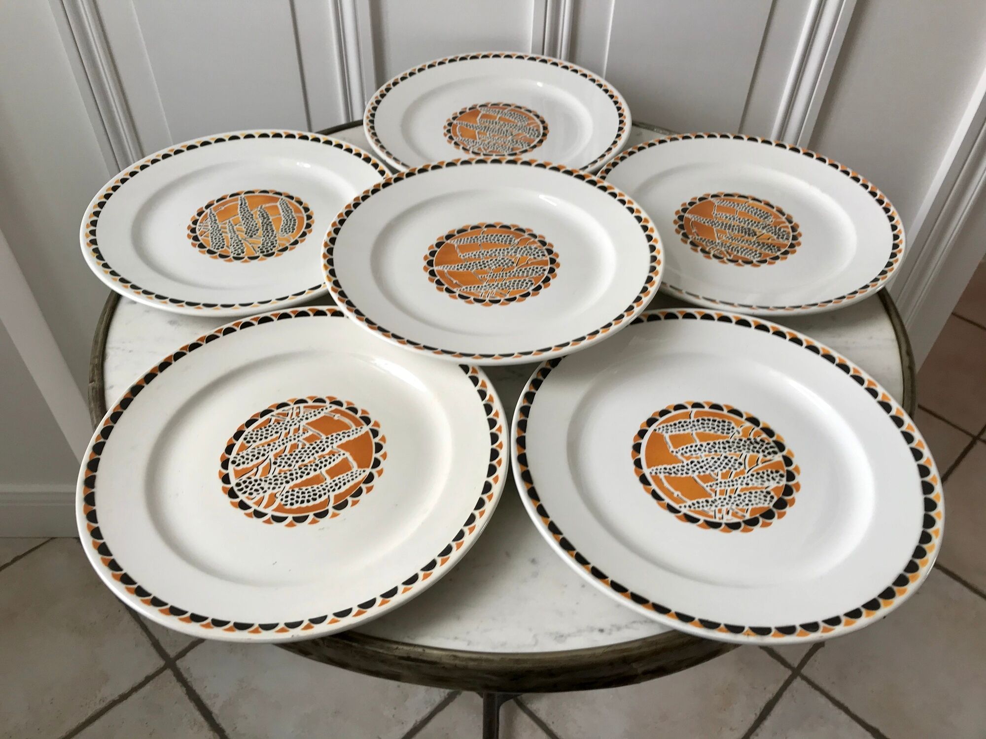 set of 6 flat plates Sarreguemines model "Nomeny" art deco 30s