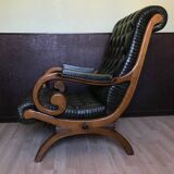 Fauteuil Chesterfield en cuir vert vintage