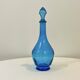 Vintage blue glass bottle Carafe with stopper Made in Belgium