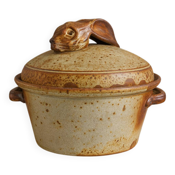 Terrine, stoneware casserole dish with hare decoration, 1970s-80s