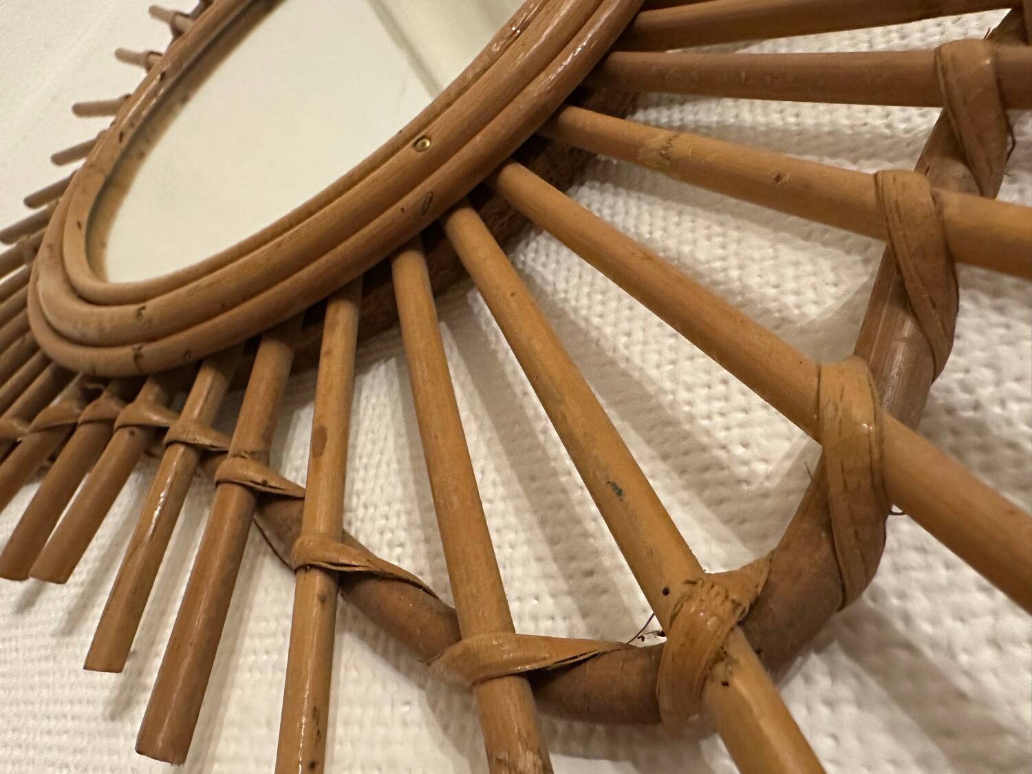 Vintage guitar-shaped rattan mirror
