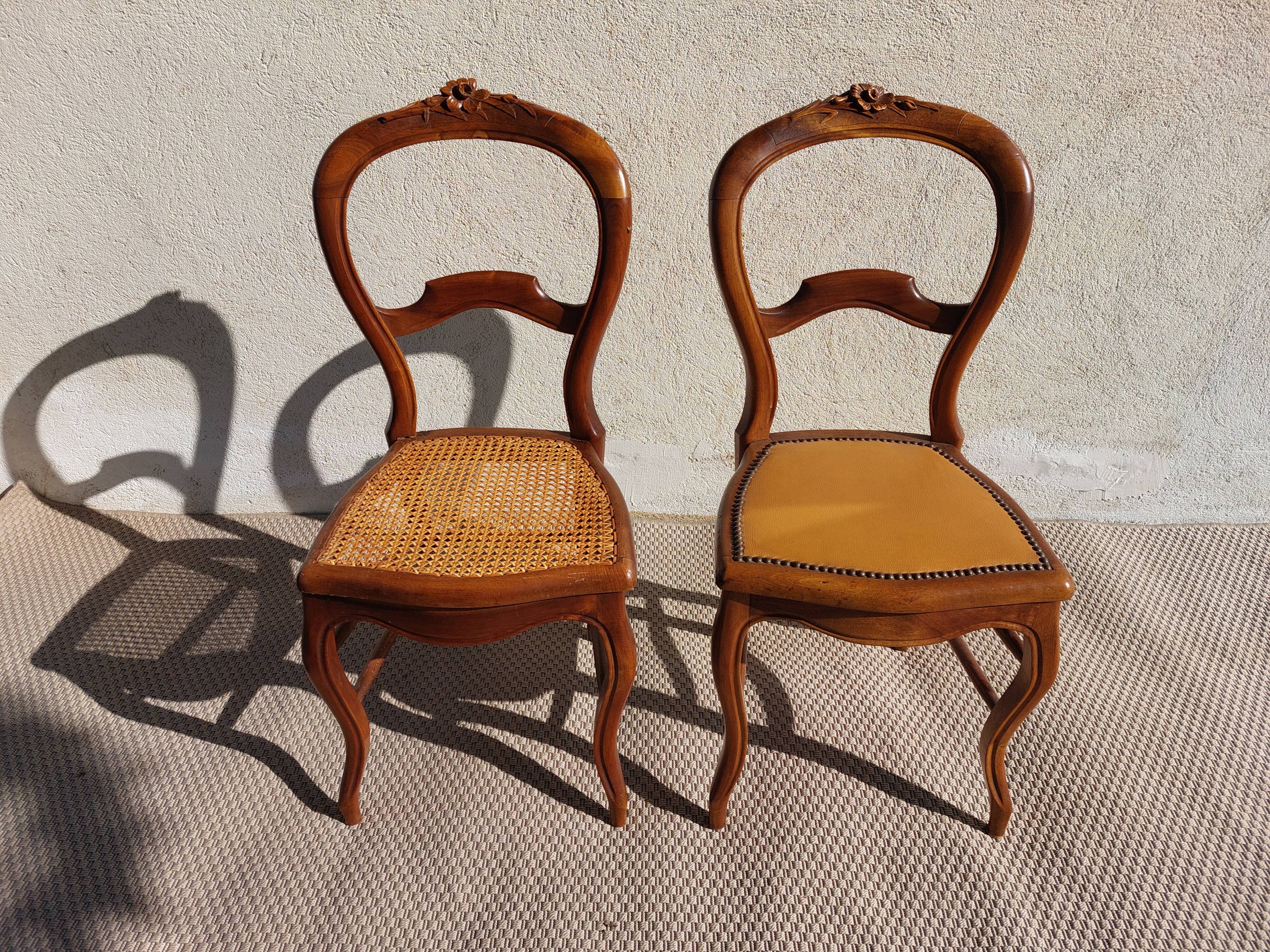 pair of Art Nouveau chairs, cane and faux leather
