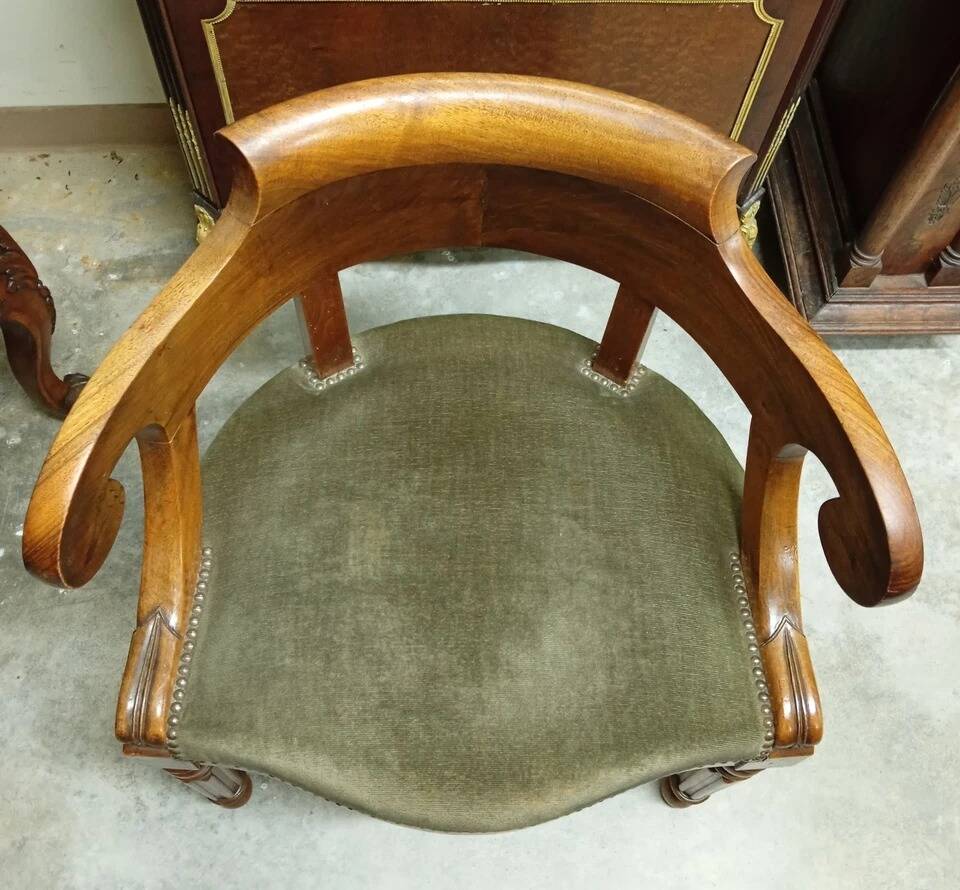 Empire-Charles X walnut office chair with a gondola backrest.