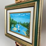 Oil painting on canvas 20th century seascape signed MLR Marie Louise REFALO