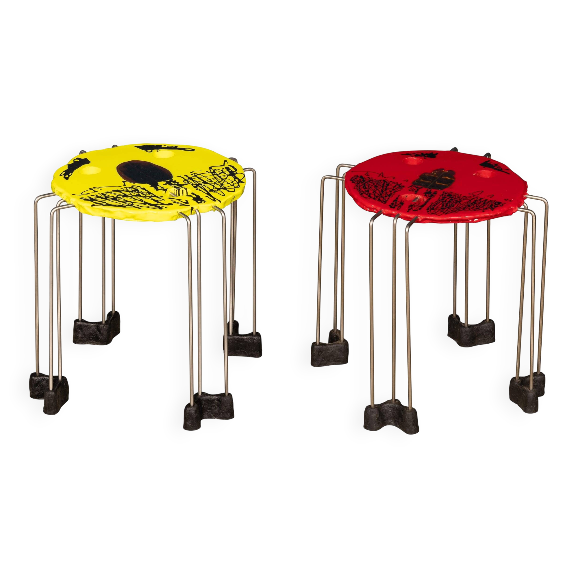 Italian pair of 'fish design' tables from triple play series, gaetano pesce