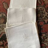 6  serviettes de table en fil de coton damassé blanc monogramme SL.