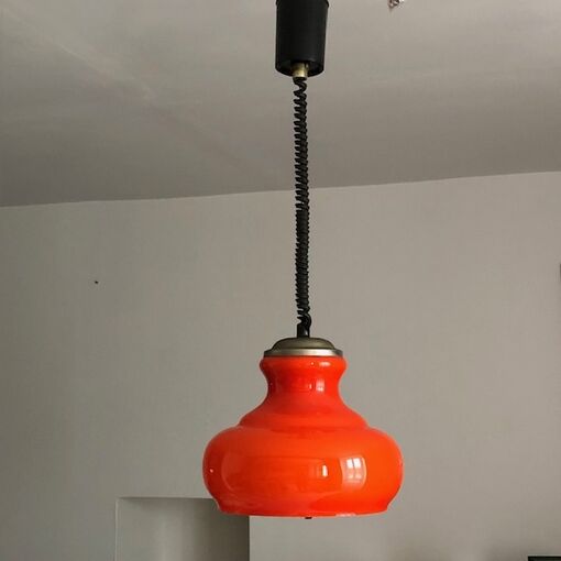 Vintage rolly lamp in orange glass to hang