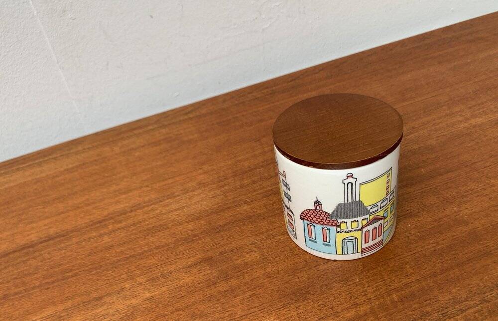 German ceramic box or mid-century biscuit jar with a teak lid by SMF Schramberg Keramik, 1960s