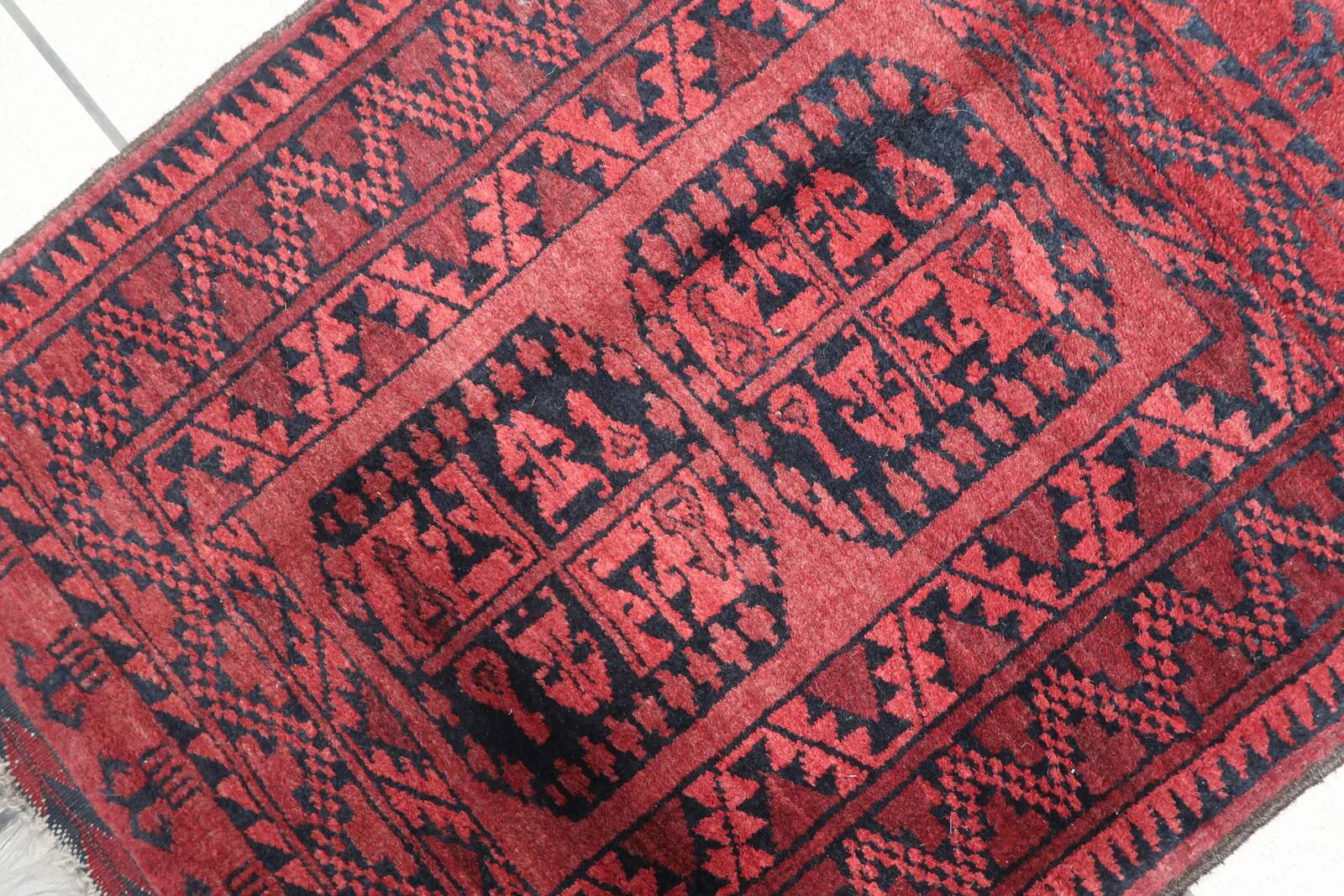 Handmade vintage Afghan Ersari rug 70cm x 89cm 1940s