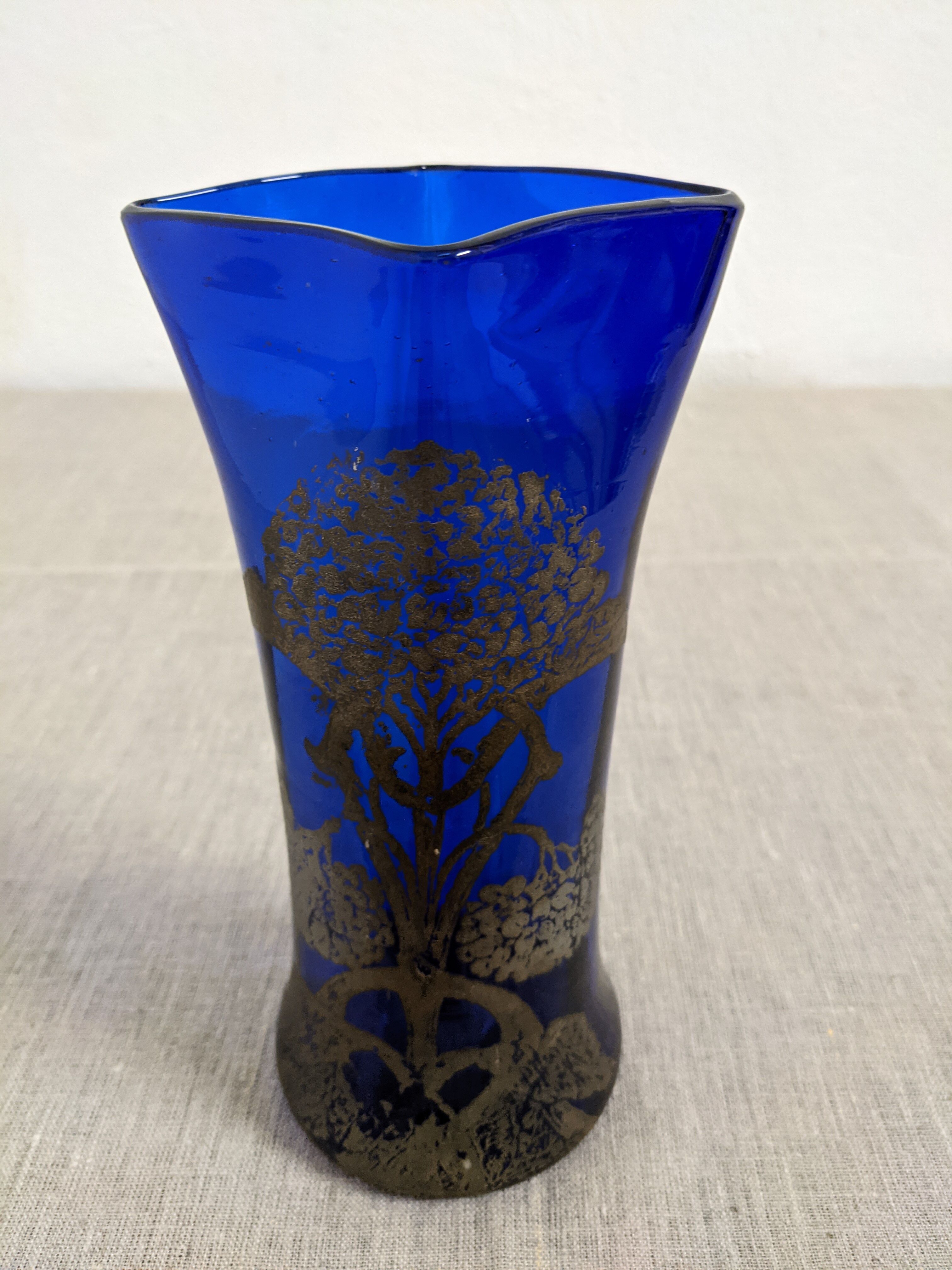 Art nouveau vase in blue blown glass from Sèvres