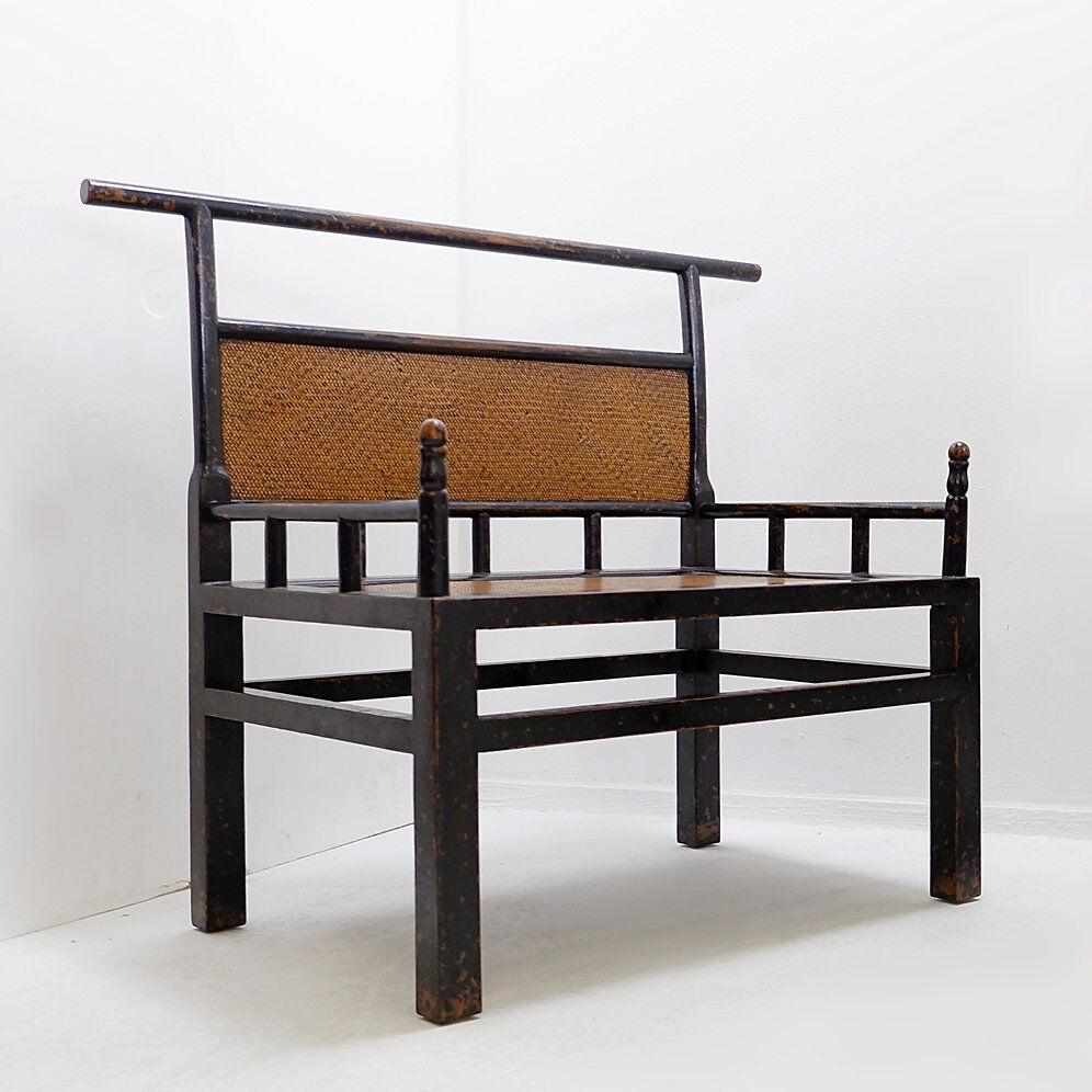 Pair of "meditation" chairs in lacquered wood and rattan - Japan, early 20th century
