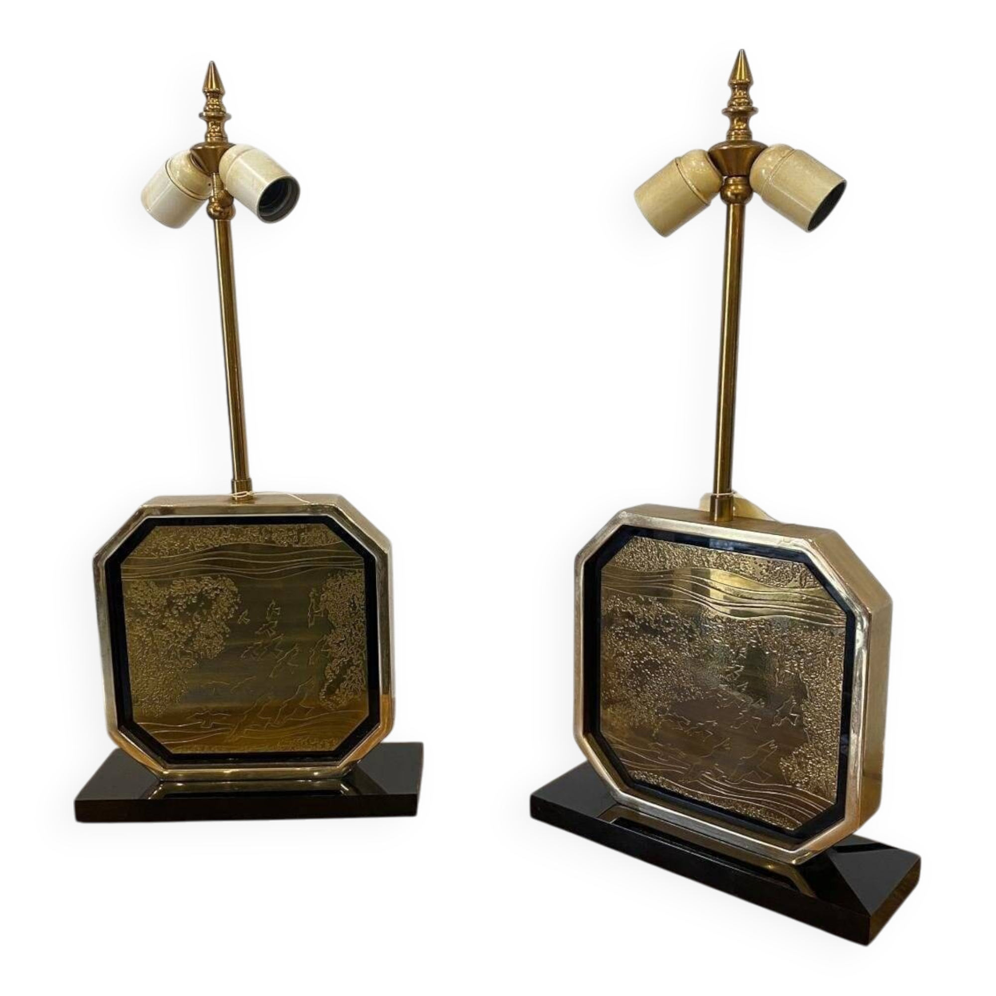 Pair of brass and gold-plated lamps by George Mathias, 1970