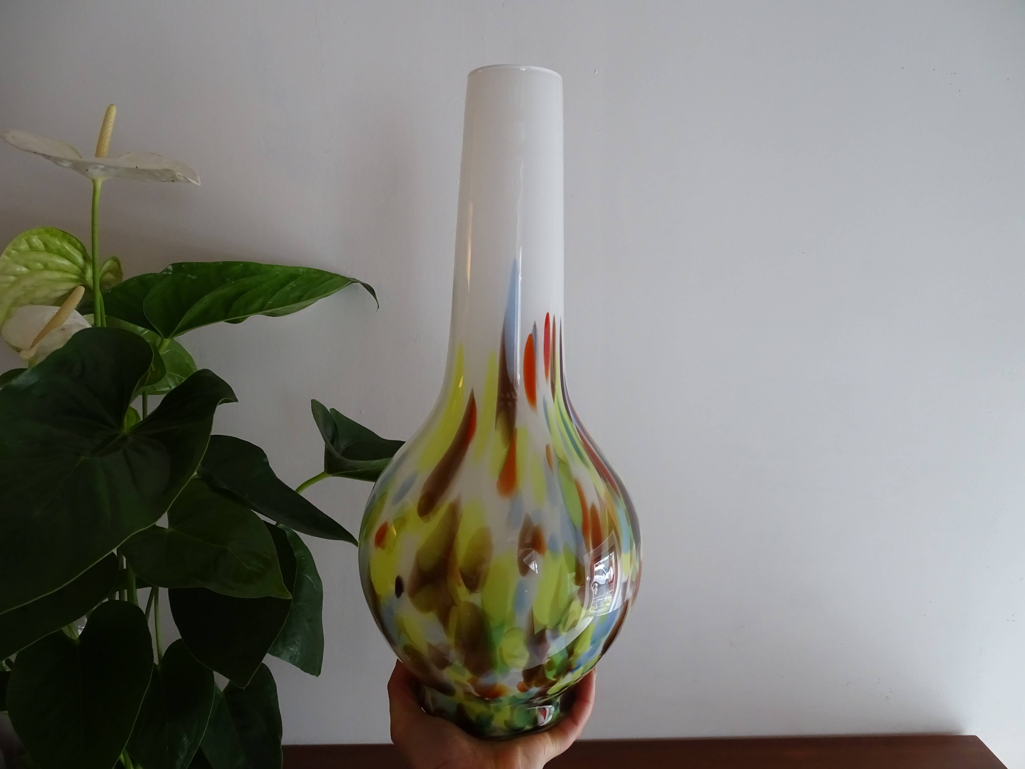 Large Murano vase in multi-colored blown glass - 38.5 cm!