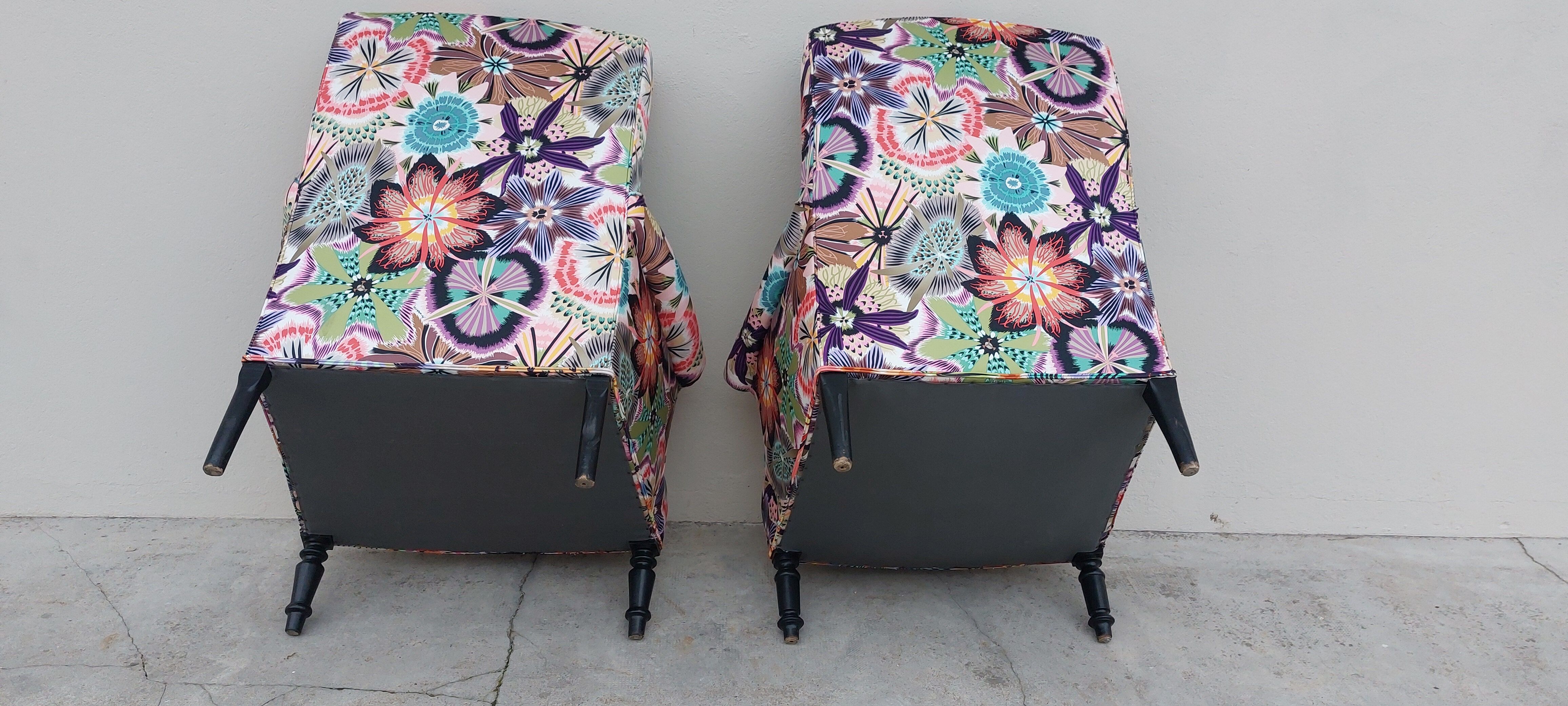 Pair of toad armchairs Napoleon III tapestry missoni italy
