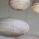 Small round pink rattan and natural linen Japanese-style pendant light D30